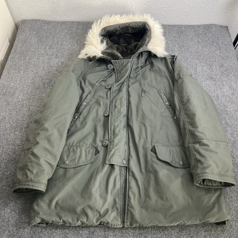 Vintage US Military Type N-3B Extreme Cold Weather Parka Jacket Size Large 80s